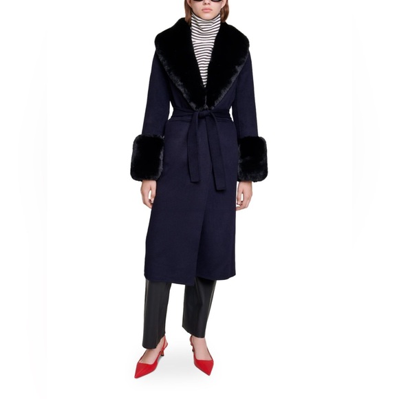 Galaxyra Double-Faced Coat with Faux Fur Trim